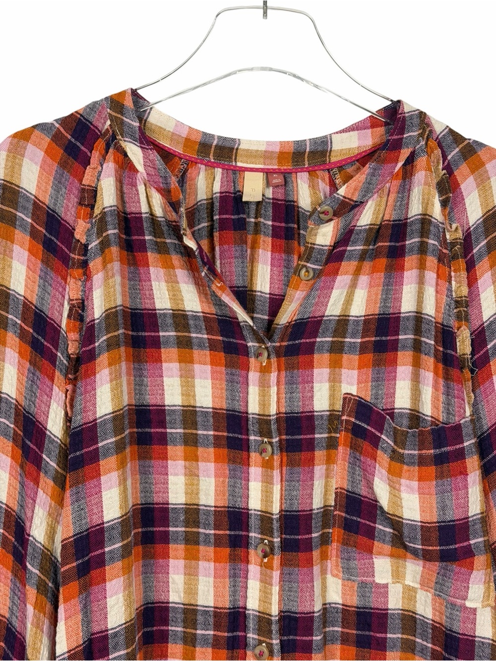 Anthropologie Pilcro Breezy Plaid Button Up Blouse Top Purple Orange Size XL - Picture 4 of 12